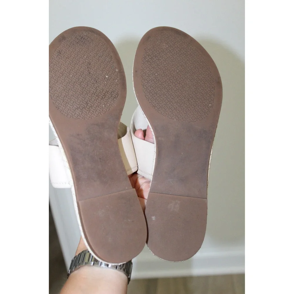 Tory Burch Fleming Cream Leather Quilted Flat Thong Sandals Women's 7M 5595 B18
